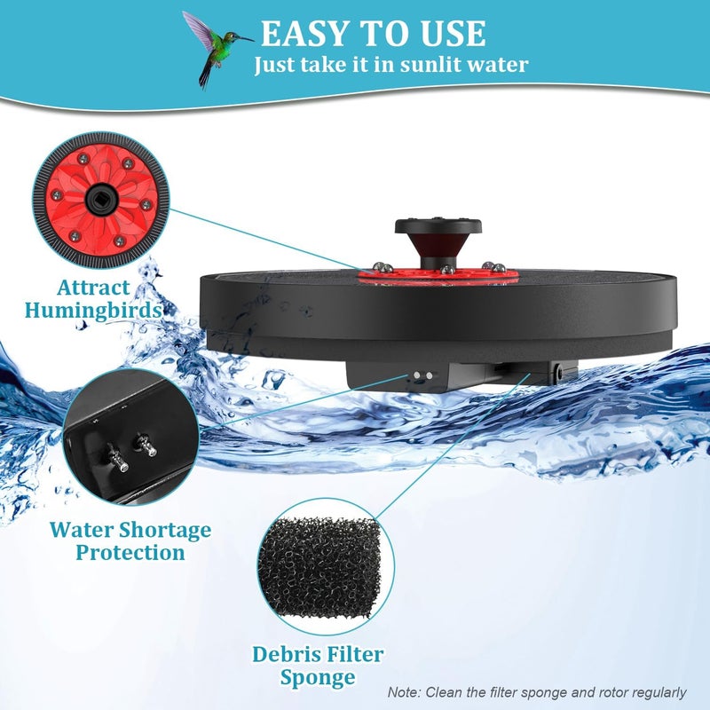 GAIZERL Solar Fountain Upgrade, 3.5W Solar Birdbath Fountains with White Lights, Glass Panel, 2200mAh Battery, Hummingbird Water Fountains with 8 Spray Modes & 4 Fixed Pipes for Garden, Pool, Pond - Image 5